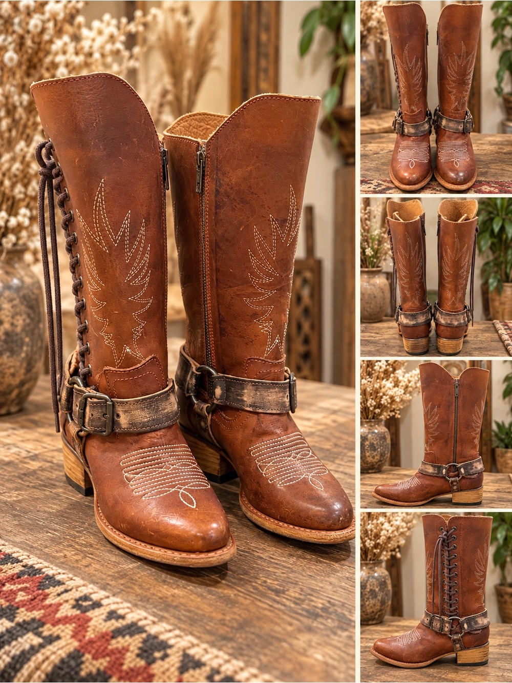 Freebird by Steven Rust Brown Leather Lace-Up Harness Boots - Women